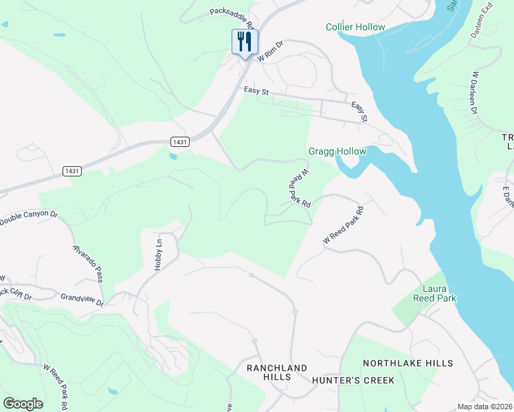 map of restaurants, bars, coffee shops, grocery stores, and more near 17254 West Reed Park Road in Jonestown