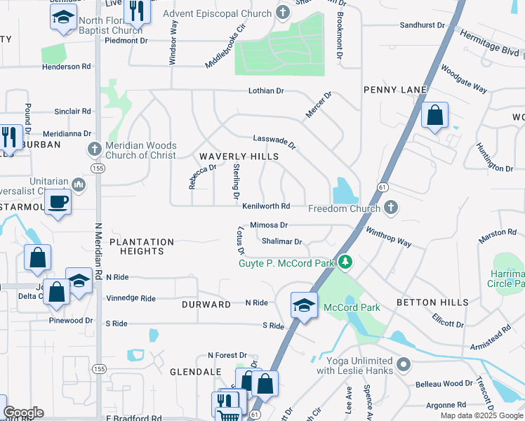 map of restaurants, bars, coffee shops, grocery stores, and more near 903 Kenilworth Road in Tallahassee