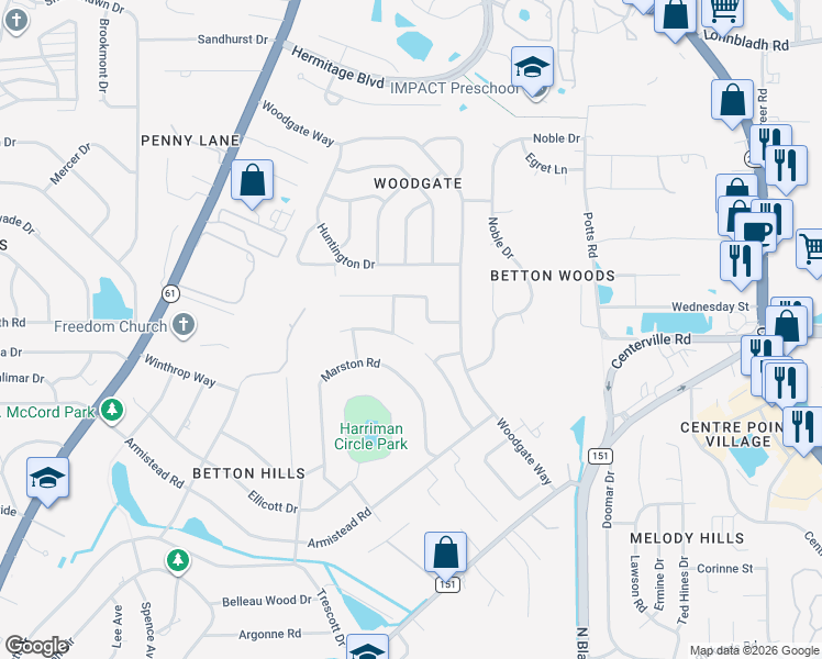 map of restaurants, bars, coffee shops, grocery stores, and more near 2428 Winthrop Road in Tallahassee
