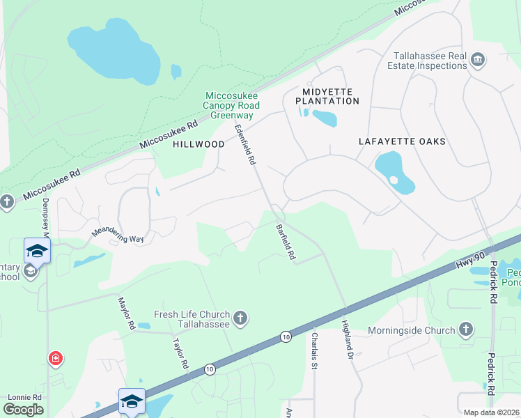 map of restaurants, bars, coffee shops, grocery stores, and more near 2140 Edenfield Road in Tallahassee
