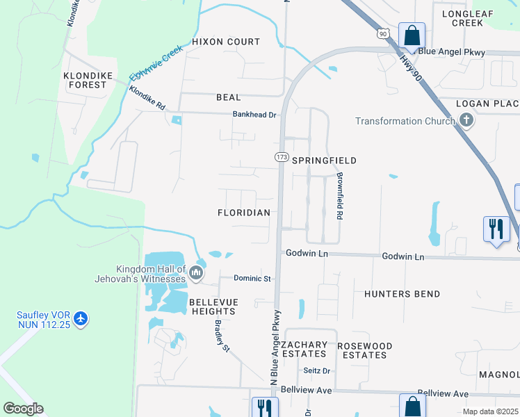 map of restaurants, bars, coffee shops, grocery stores, and more near 6500 Tampa Drive in Pensacola
