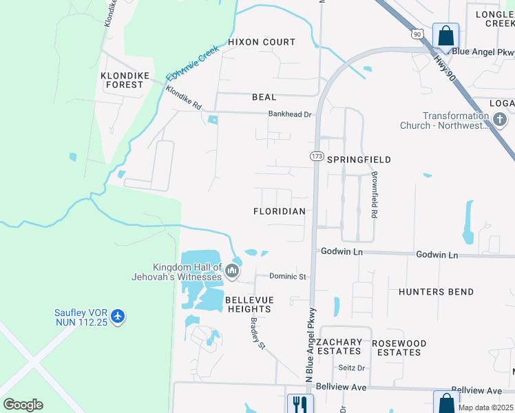 map of restaurants, bars, coffee shops, grocery stores, and more near 5115 Cocoa Drive in Pensacola