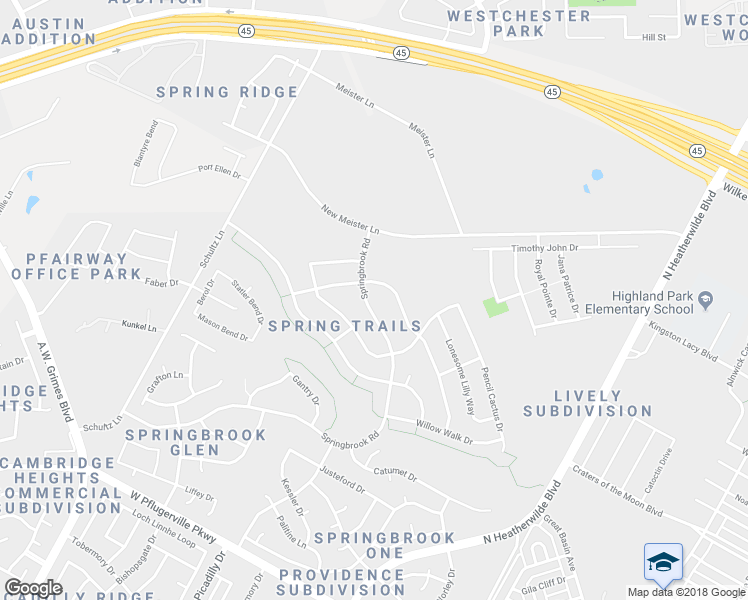 map of restaurants, bars, coffee shops, grocery stores, and more near 313 Springbrook Road in Pflugerville