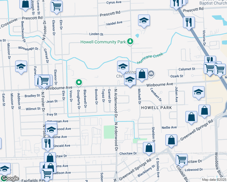 map of restaurants, bars, coffee shops, grocery stores, and more near 3234 Garnet Drive in Baton Rouge