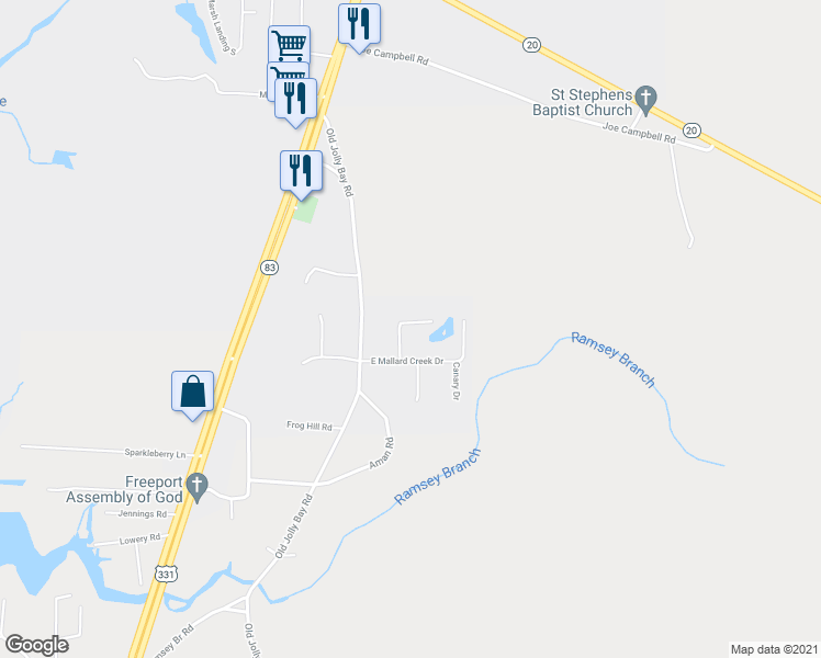 map of restaurants, bars, coffee shops, grocery stores, and more near 15 Lakeside Drive in Freeport