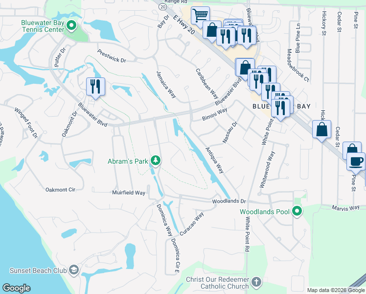 map of restaurants, bars, coffee shops, grocery stores, and more near 807 Turn Berry Way in Niceville