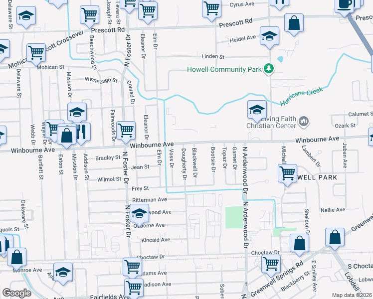 map of restaurants, bars, coffee shops, grocery stores, and more near 3242 Dougherty Drive in Baton Rouge
