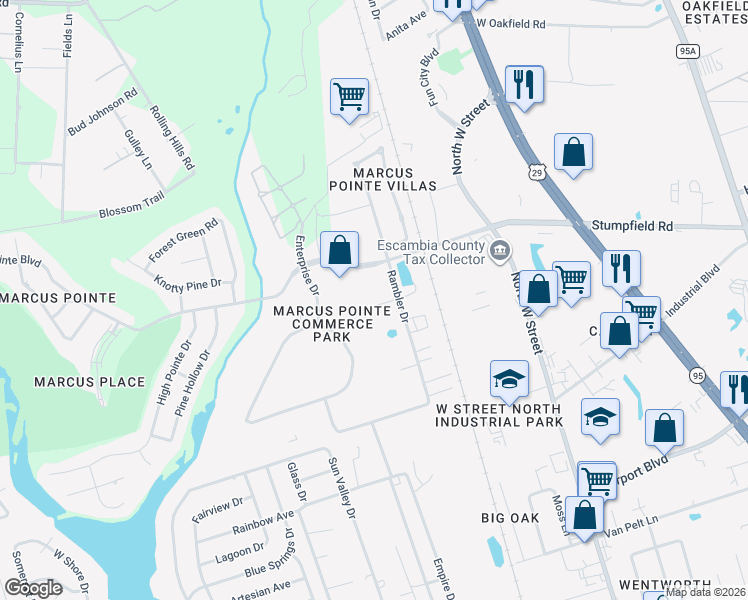 map of restaurants, bars, coffee shops, grocery stores, and more near 906 Francliff Drive in Pensacola