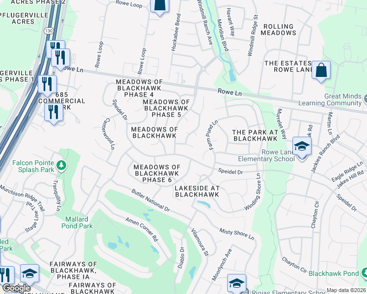 map of restaurants, bars, coffee shops, grocery stores, and more near 2500 Speidel Drive in Pflugerville