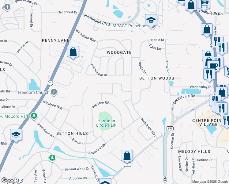 map of restaurants, bars, coffee shops, grocery stores, and more near 2428 Winthrop Road in Tallahassee