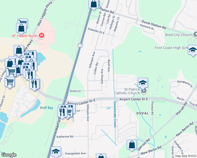 map of restaurants, bars, coffee shops, grocery stores, and more near 259 Shamrock Avenue South in Jacksonville