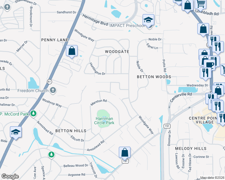 map of restaurants, bars, coffee shops, grocery stores, and more near 2428 Winthrop Road in Tallahassee