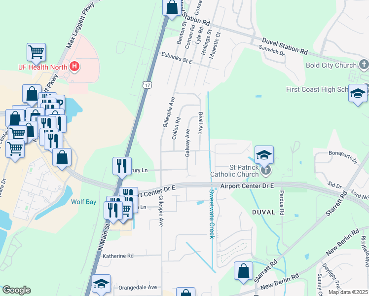 map of restaurants, bars, coffee shops, grocery stores, and more near 259 Shamrock Avenue South in Jacksonville