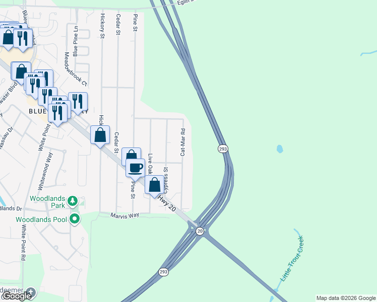 map of restaurants, bars, coffee shops, grocery stores, and more near 1459 Cat-Mar Road in Niceville