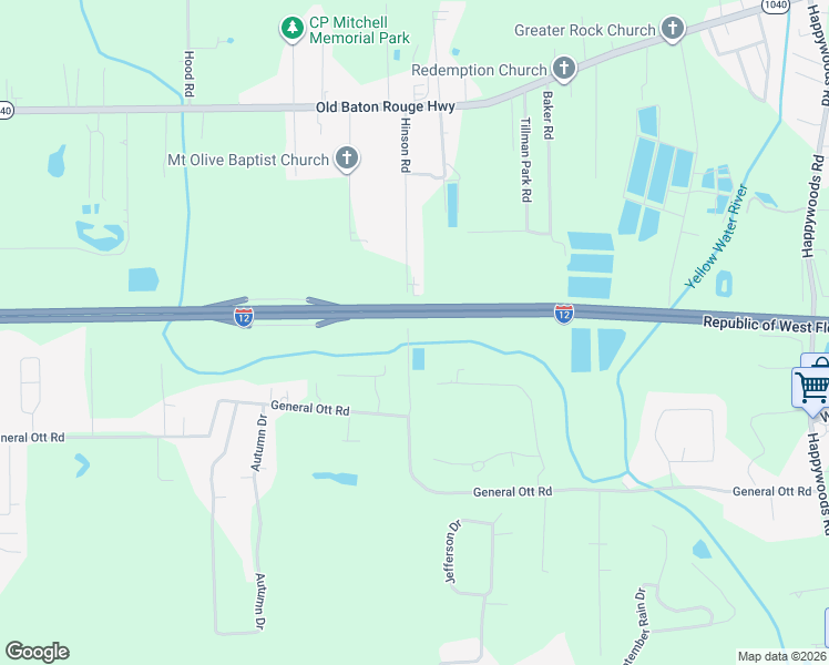map of restaurants, bars, coffee shops, grocery stores, and more near 42716 Hinson Road in Hammond
