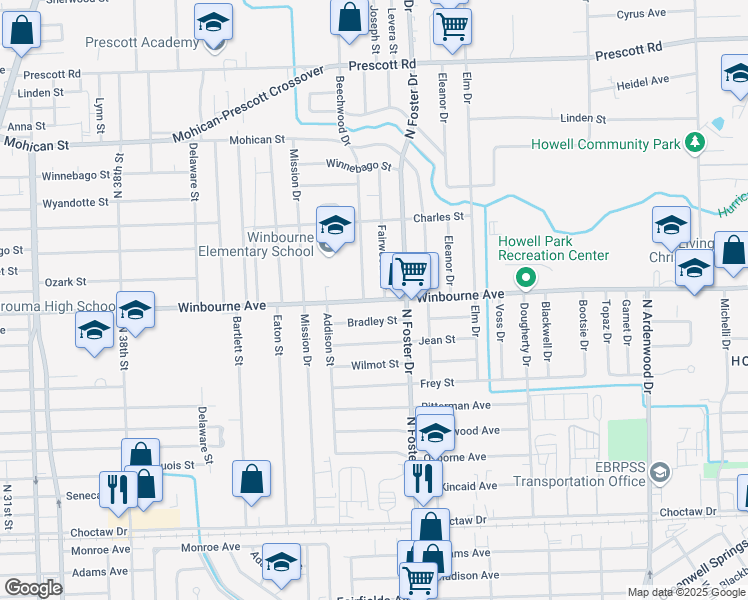 map of restaurants, bars, coffee shops, grocery stores, and more near 4829 Winbourne Avenue in Baton Rouge