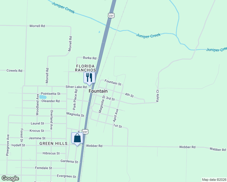 map of restaurants, bars, coffee shops, grocery stores, and more near Olivia St in Fountain