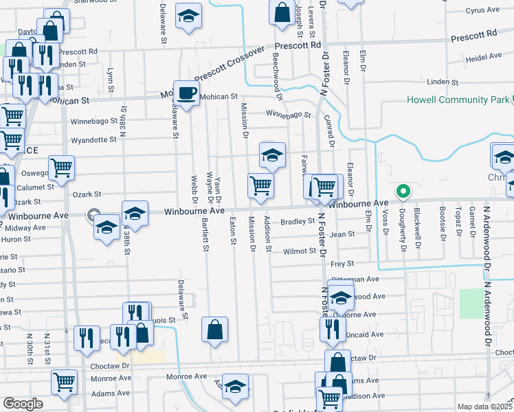 map of restaurants, bars, coffee shops, grocery stores, and more near 4501 Winbourne Avenue in Baton Rouge