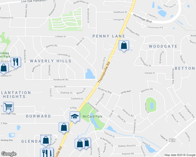 map of restaurants, bars, coffee shops, grocery stores, and more near 1234 Waverly Road in Tallahassee
