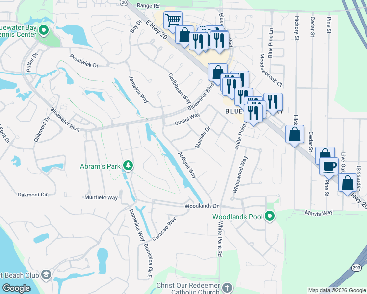 map of restaurants, bars, coffee shops, grocery stores, and more near 510 Nassau Drive in Niceville