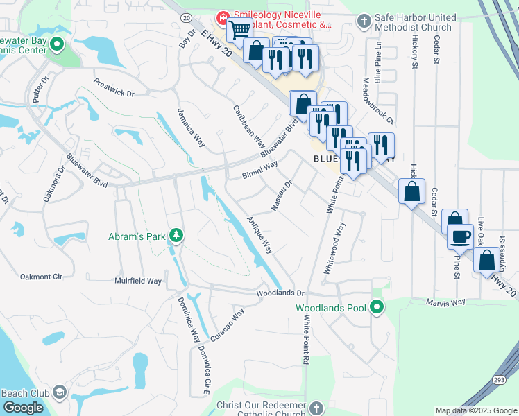 map of restaurants, bars, coffee shops, grocery stores, and more near 511 Nassau Drive in Niceville