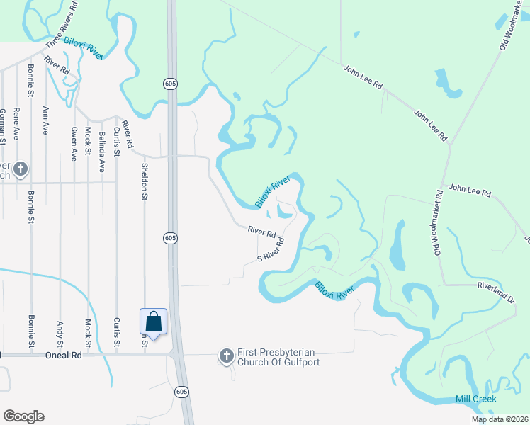 map of restaurants, bars, coffee shops, grocery stores, and more near 13250-13270 River Rd in Gulfport