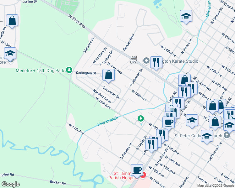 map of restaurants, bars, coffee shops, grocery stores, and more near 1449 Natchez Loop in Covington