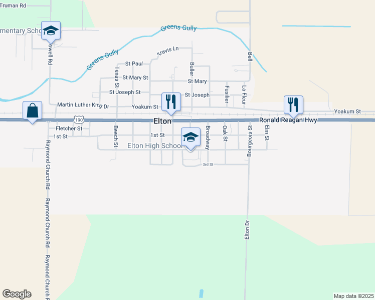 map of restaurants, bars, coffee shops, grocery stores, and more near 903 2nd Street in Elton