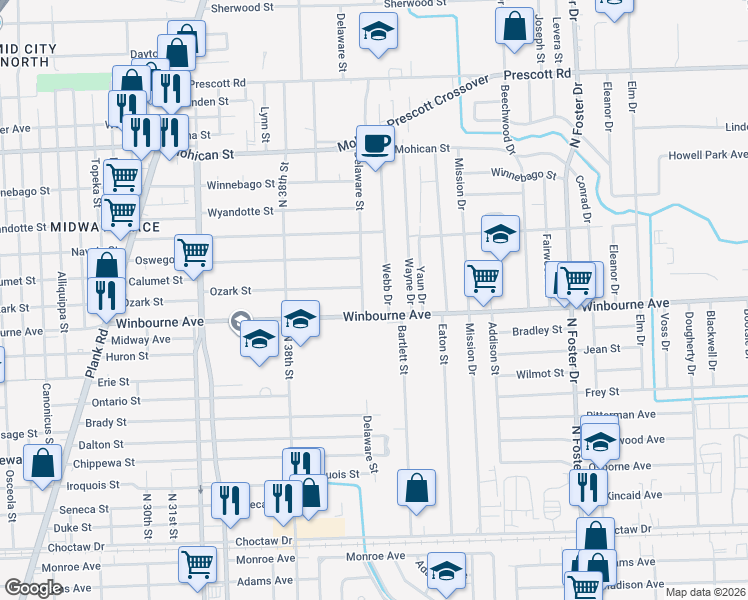 map of restaurants, bars, coffee shops, grocery stores, and more near 4040 Winbourne Avenue in Baton Rouge