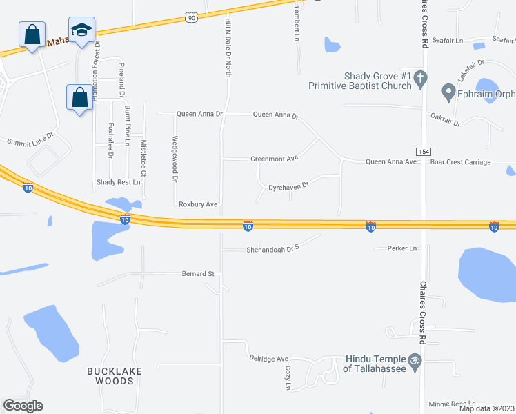 map of restaurants, bars, coffee shops, grocery stores, and more near 2043 Dyrehaven Court in Tallahassee