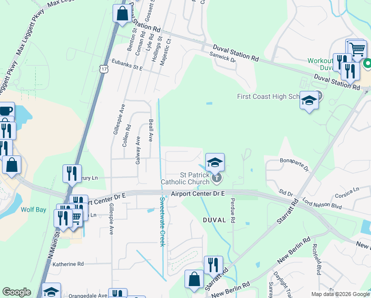 map of restaurants, bars, coffee shops, grocery stores, and more near 469 Shamrock Avenue South in Jacksonville