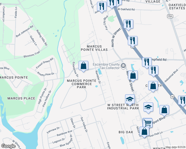 map of restaurants, bars, coffee shops, grocery stores, and more near 906 Francliff Dr in Pensacola