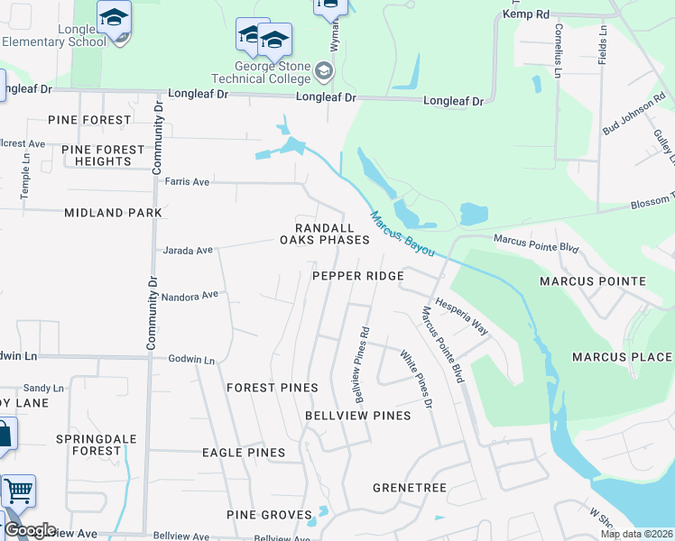 map of restaurants, bars, coffee shops, grocery stores, and more near 6738 Chicago Avenue in Pensacola