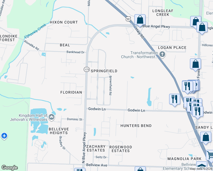 map of restaurants, bars, coffee shops, grocery stores, and more near 4034 Glenway Drive in Bellview