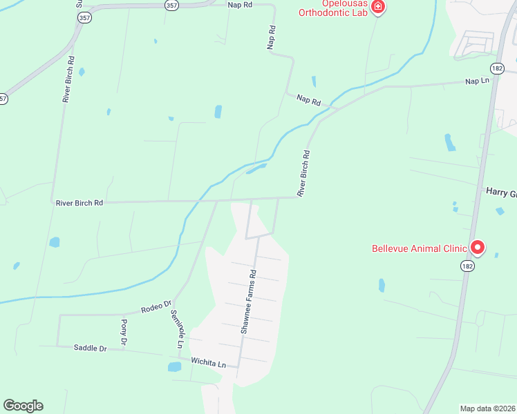 map of restaurants, bars, coffee shops, grocery stores, and more near Shawnee Farms Road in Opelousas