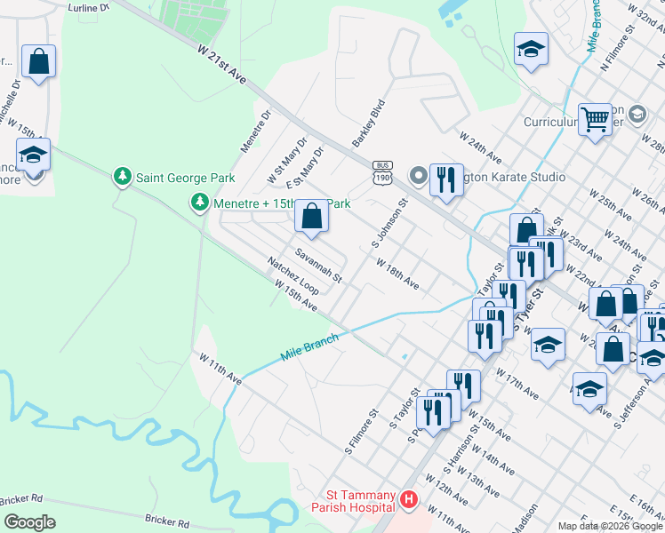 map of restaurants, bars, coffee shops, grocery stores, and more near 1449 Natchez Loop in Covington