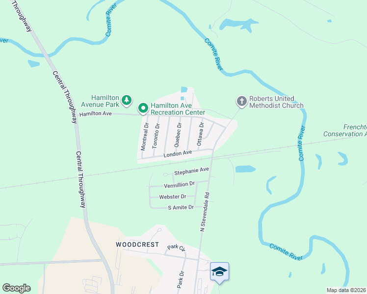 map of restaurants, bars, coffee shops, grocery stores, and more near 16646 London Avenue in Baton Rouge