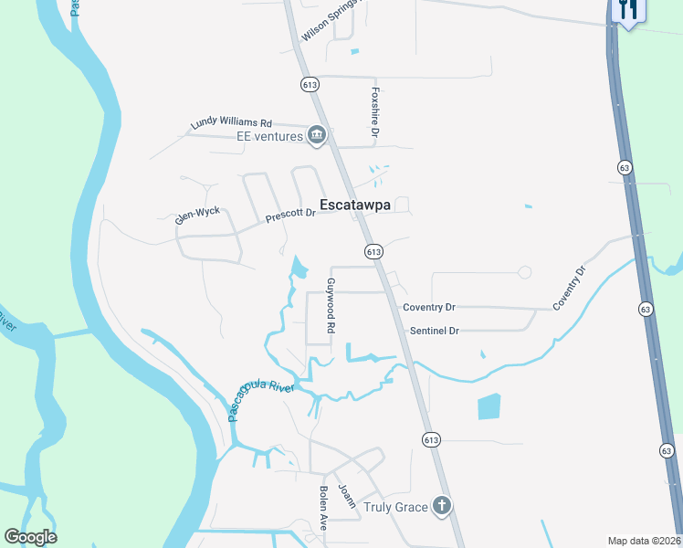 map of restaurants, bars, coffee shops, grocery stores, and more near 3521 Berkshire Rd in Moss Point