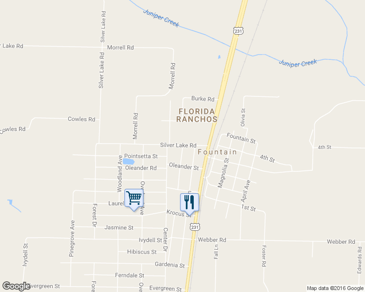 map of restaurants, bars, coffee shops, grocery stores, and more near 30111 Park Place Road in Fountain