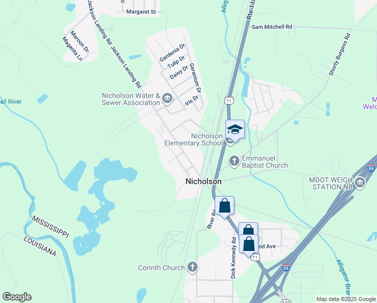 map of restaurants, bars, coffee shops, grocery stores, and more near in Nicholson