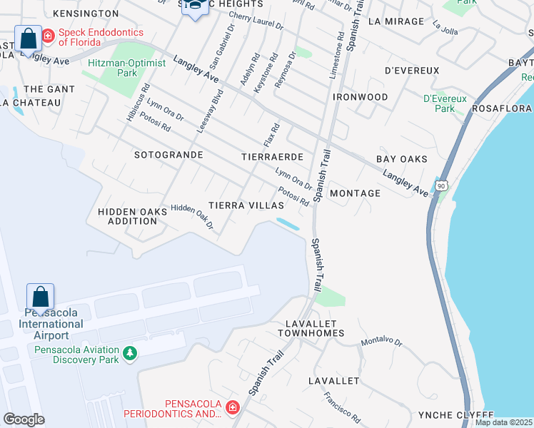 map of restaurants, bars, coffee shops, grocery stores, and more near 4075 Powrie Drive in Pensacola