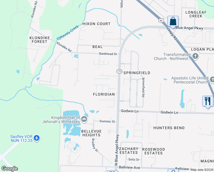 map of restaurants, bars, coffee shops, grocery stores, and more near 5211 Crowson Road in Pensacola