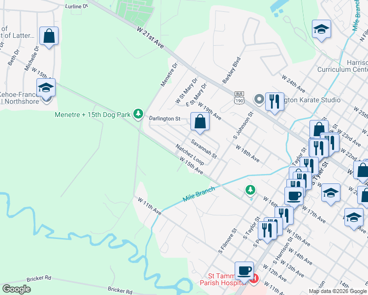 map of restaurants, bars, coffee shops, grocery stores, and more near 1458 Natchez Loop in Covington