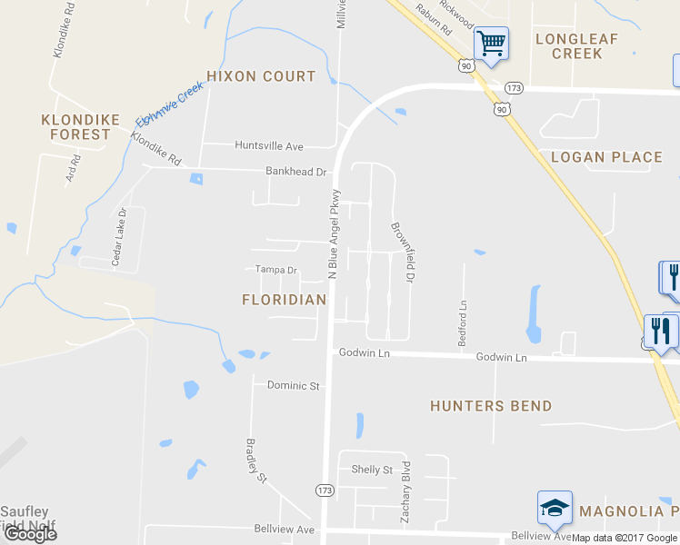 map of restaurants, bars, coffee shops, grocery stores, and more near 323 Loveland Circle in Pensacola