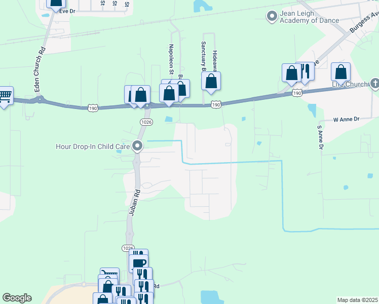map of restaurants, bars, coffee shops, grocery stores, and more near 29329 East Karen Street in Denham Springs