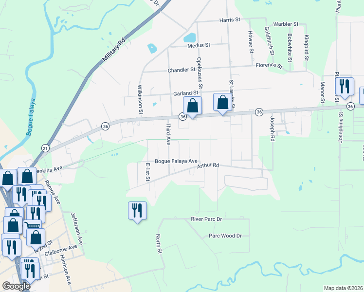 map of restaurants, bars, coffee shops, grocery stores, and more near 72183 East 5th Street in Covington
