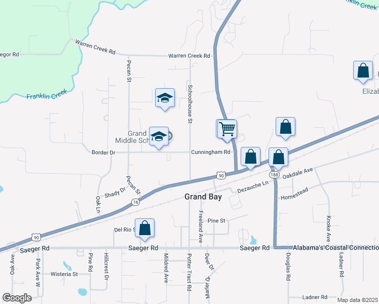 map of restaurants, bars, coffee shops, grocery stores, and more near 12800 Cunningham Road in Grand Bay