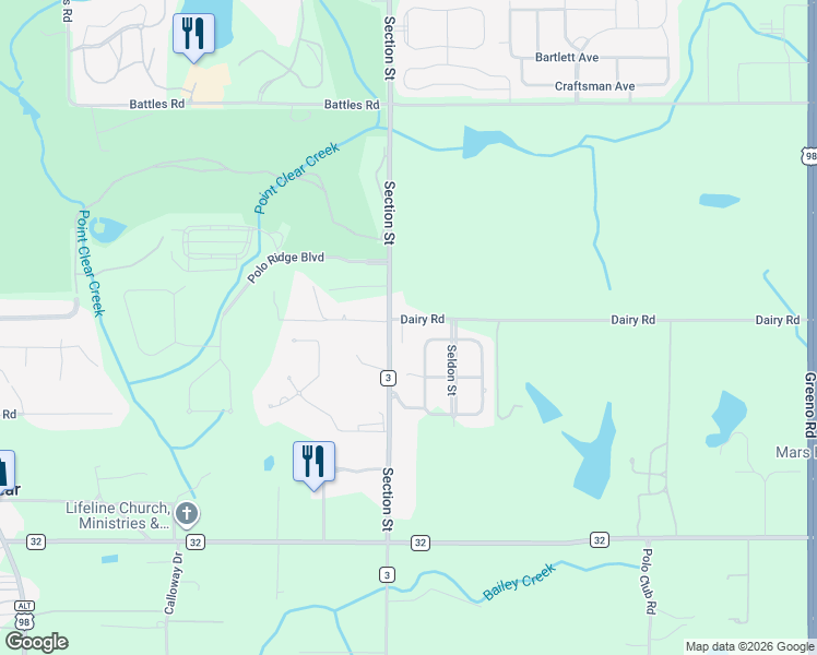 map of restaurants, bars, coffee shops, grocery stores, and more near 17488 Pandion Ridge in Fairhope