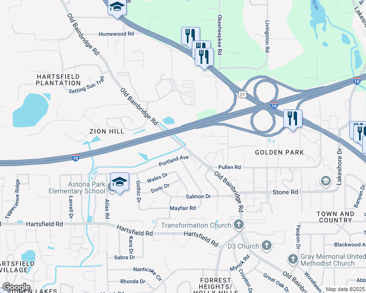 map of restaurants, bars, coffee shops, grocery stores, and more near 2641 Old Bainbridge Road in Tallahassee