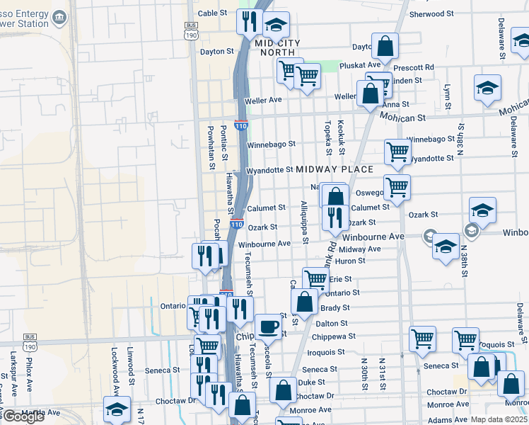map of restaurants, bars, coffee shops, grocery stores, and more near 3503 Osceola Street in Baton Rouge